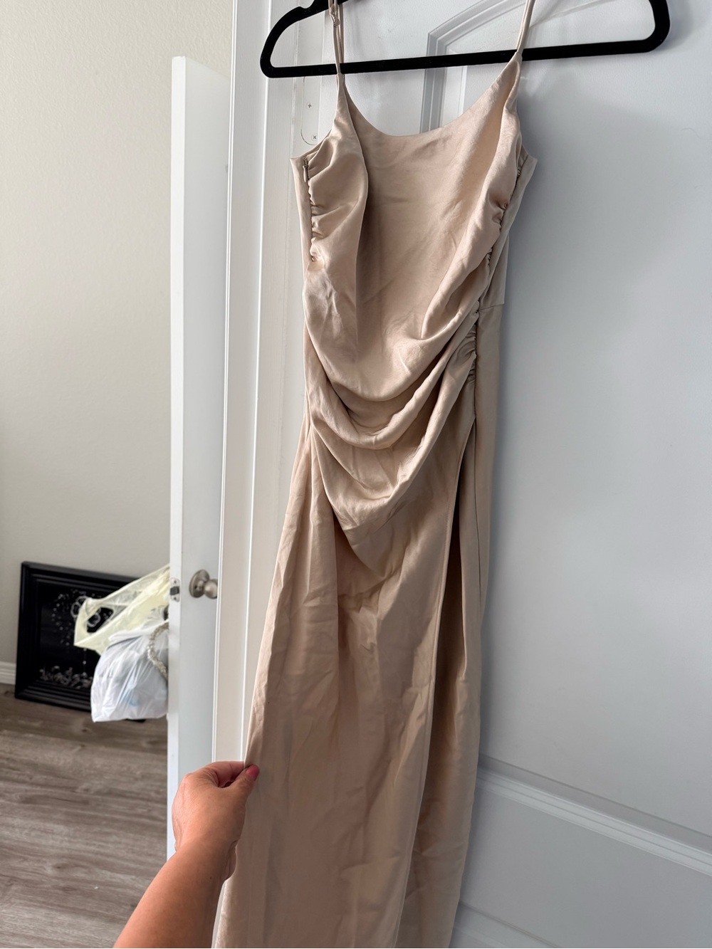 Bec & Bridge Champagne Satin Maxi Dress with Slit - Picture 2 of 4